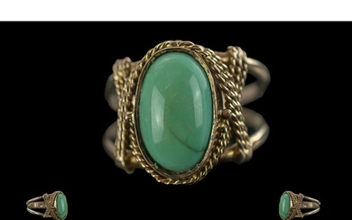 Ladies Attractive 9ct Gold Single Stone Turquoise Set Ring -...
