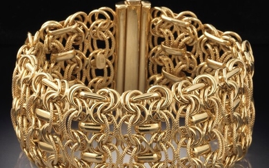 Ladies' OTC Vintage Italian Gold Fancy Links Wide Woven Bracelet