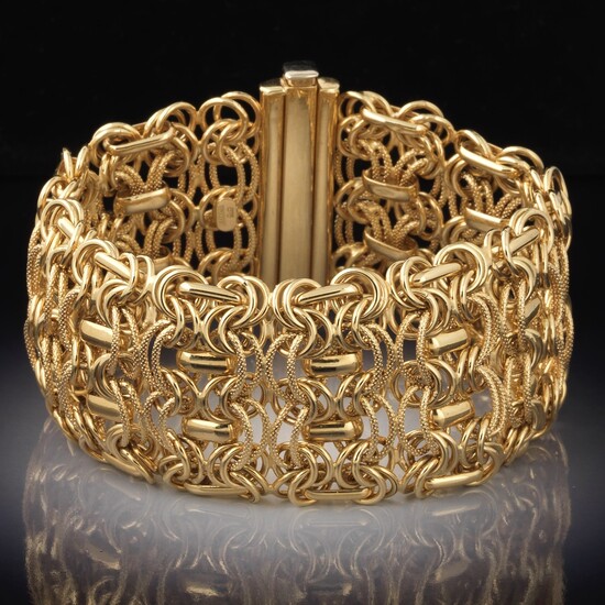Ladies' OTC Vintage Italian Gold Fancy Links Wide Woven Bracelet