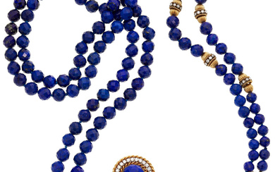 Lapis Lazuli, Diamond, Gold Jewelry Suite Stones: Faceted lapis...