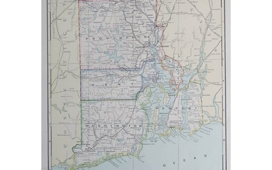Large Original Antique Map of Rhode Island, USA,...