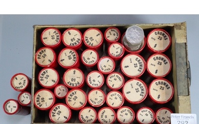 Large collection of GB coinage in red coin tubes to include:...