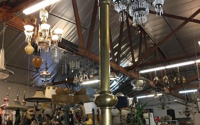 Late Victorian Cast Brass Transitional Six-Arm Gas and Electric Chandelier