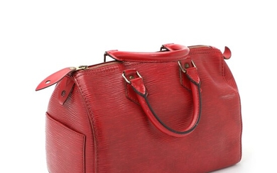NOT SOLD. Louis Vuitton: A "Speedy" bag of red Epi leather with a large zip...