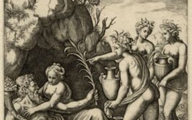 Maestro del Dado (attivo a Roma, - 1560), Quattro tavole da La storia di Apollo e Daphne. 1526 ca.