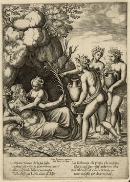 Maestro del Dado (attivo a Roma, - 1560), Quattro tavole da La storia di Apollo e Daphne. 1526 ca.
