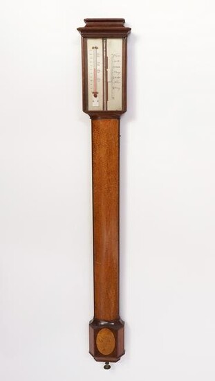 Mahogany and Bird's Eye Maple Barometer-Thermometer, 19th Century