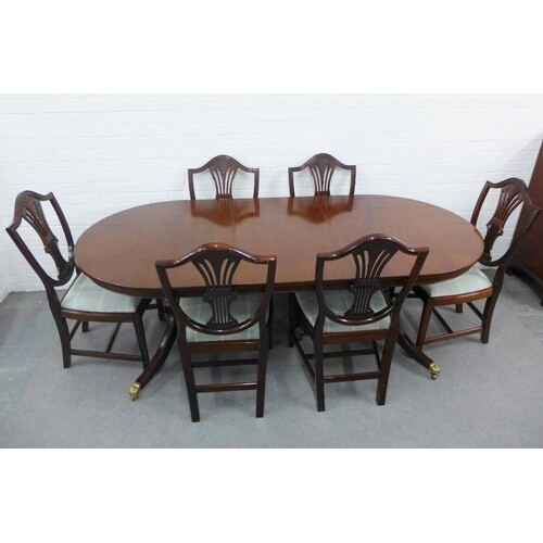 Mahogany twin pedestal dining table and set of six dining ch...