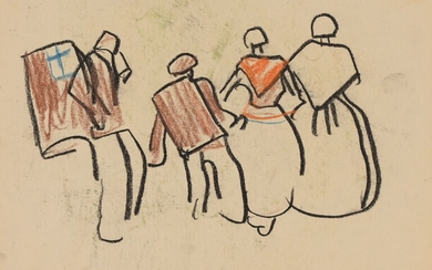Mathurin MEHEUT (1882-1958) « Quatre personnages provençaux » Crayolors non signé CP08 24x29