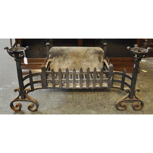 Medieval style wrought iron fire basket with incorporated sc...