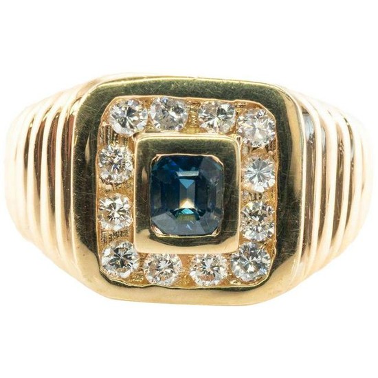 Natural Sapphire Mens Ring for Man 14K Yellow Gold