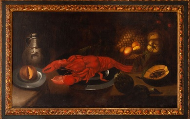 Nature morte aux fruits et au homard, école hollandaise, 17e siècle Huile sur toile, dimensions...