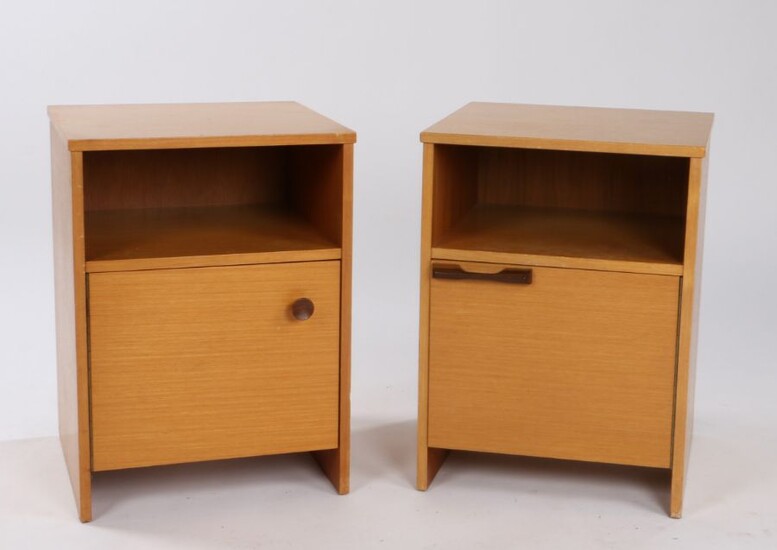 Near pair of Avalon teak bedside cupboards, with open recesses above cupboard doors, 40.5cm wide