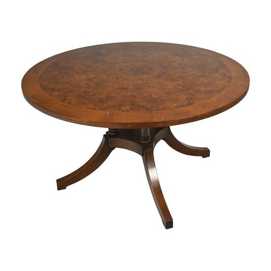Neoclassical Style Burl Veneer Round Table.