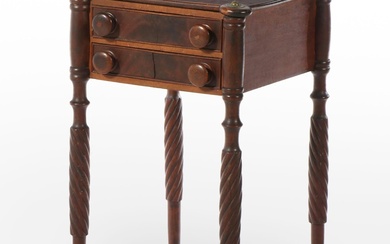 New England Late Federal Mahogany and Maple Work Table, Early 19th Century