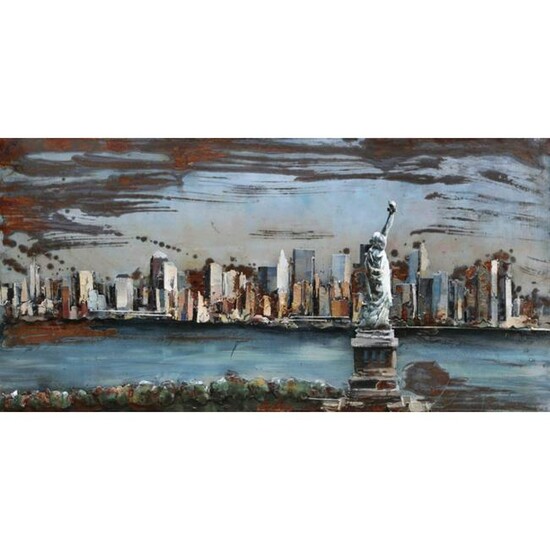 New York Skyline, Statue of Liberty 3D Collage Painting