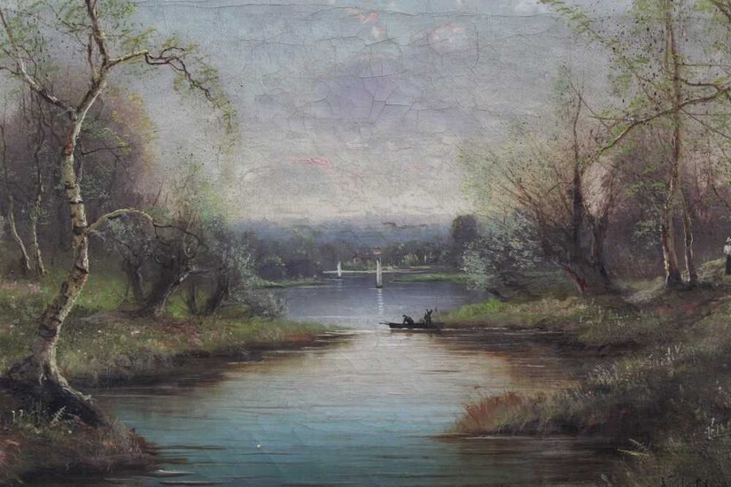 Nils Hans Christiansen pair of oils - river landscapes, in gilt frames