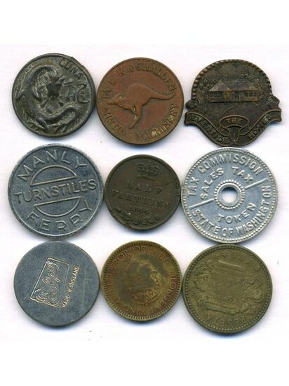 Nine (9) Assorted Coins & Tokens