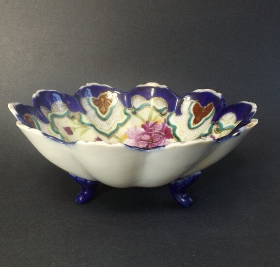 Nippon Imperial Style Bowl, Purple Red Flowers 1870s