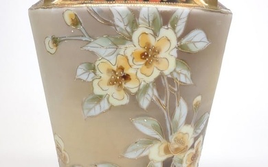 Nippon Yellow Floral Vase w/ Red & Black Pattern