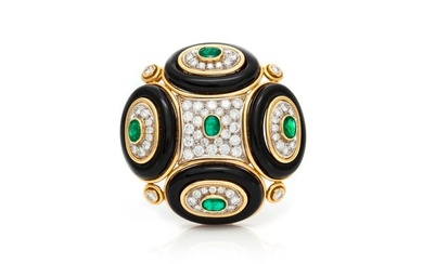 Onyx Emerald Diamond Round Pin