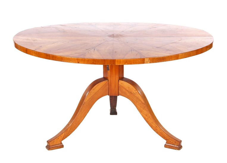 (-), Oval fruitwood veneer table on column leg,...
