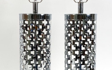 PAIR CONTEMPORARY CHROME TABLE LAMPS