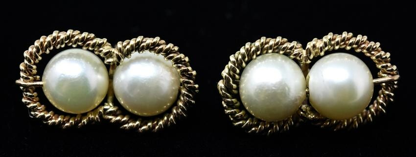 Pair 14k Yellow Gold & Cultured 6mm Pearl Earrings