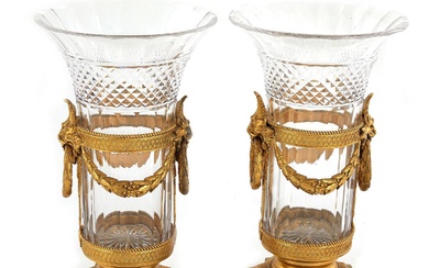 Pair French Cut-Crystal and Gilt-Metal Vases (2pcs)