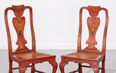 Pair George II scarlet japanned side chairs