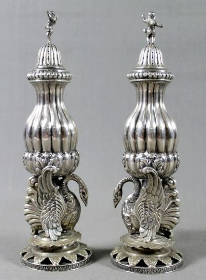 Pair Of Sterling Silver Swan Salt And Pepper Shakers