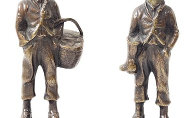 Pair c1900 French Bronze Sculptures on Marble Plinths