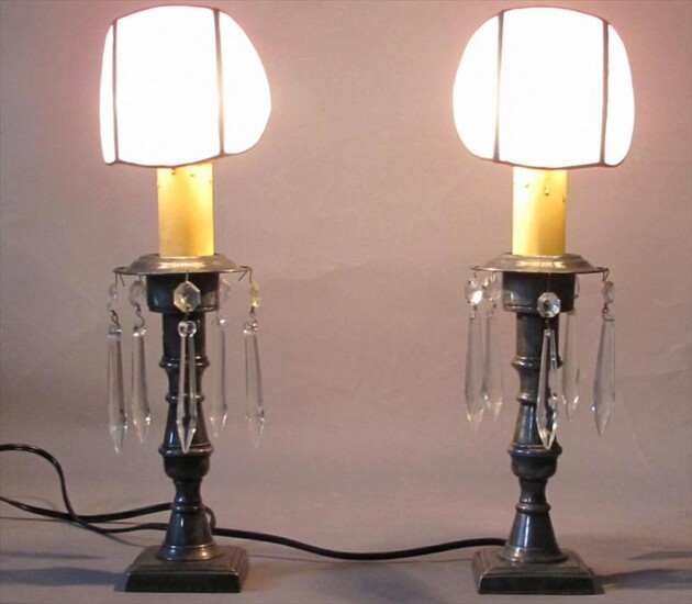 Pair candle lamps with clip seashell shades. Circa 1900 GC3A