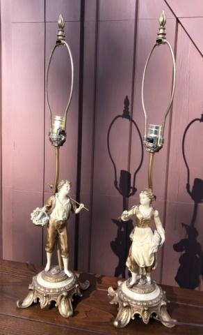Pair of Antique Statue Mount Figural Table Lamps