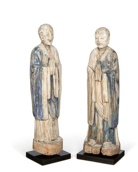 Pair of Chinese carved wood figures of disciples