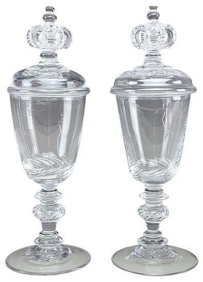 Pair of Hadeland Clear Glass Pokals