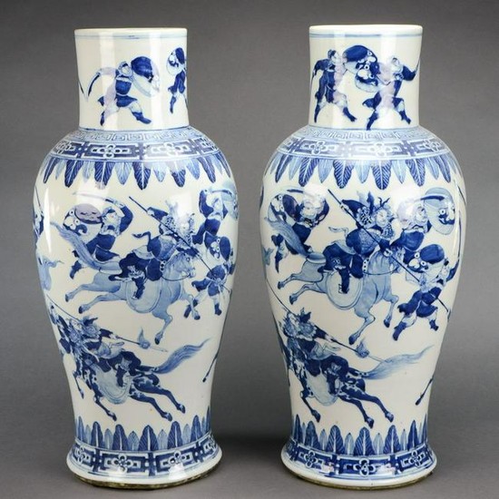 Pair of Large Blue and White Porcelain Vases
