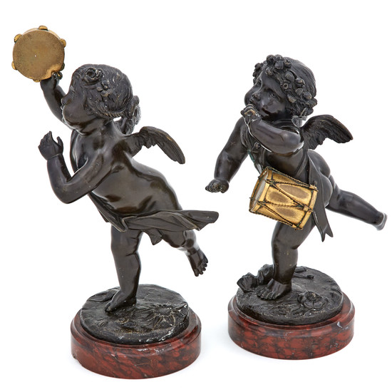 Pair of Louis XVI Style Bronze Figures of Musical Putti