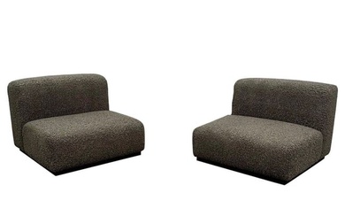 Pair of Mid-Century Modern Stendig Lounge / Slipper Chairs, Gray Bouclé