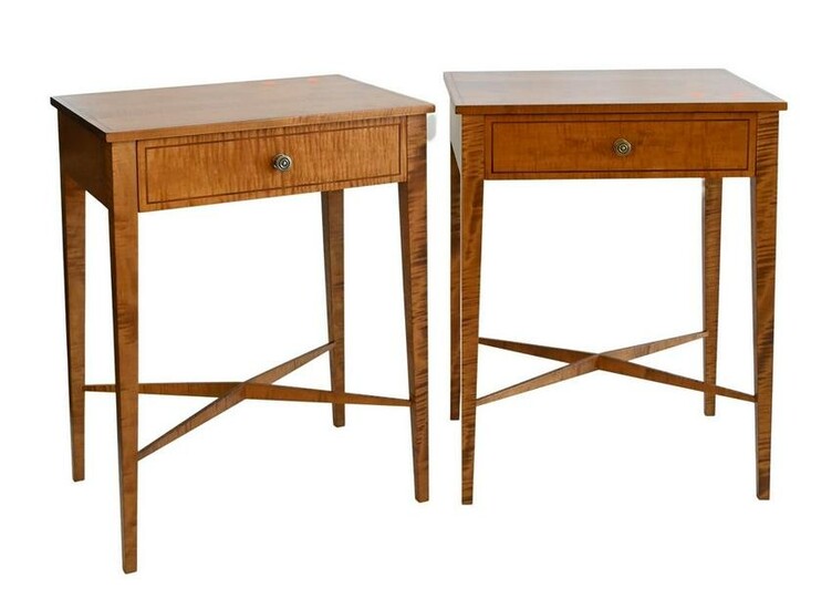Pair of Tiger Maple One Drawer Night Stands, having