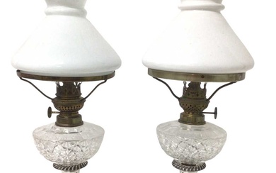 Pair of Victorian plated telescopic peg lamps with shades