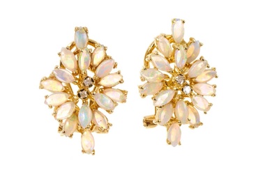 Pair of opal and diamond cluster earrings