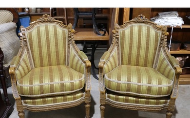 Pair of vintage French Louis XVI revival armchairs, with wel...