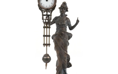 Patinated spelter mystery clock in the form of an Art Nouvea...