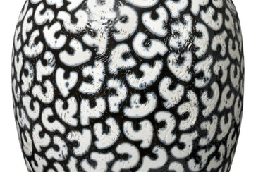 Per Weiss: Stoneware floor vase decorated with patterns in white, blue and black glaze. Unique. H. 66 cm.