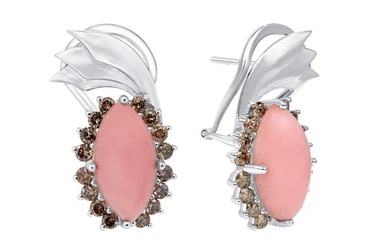 Peruvian Pink Opal Champagne Diamond 18k White Gold Drop Earrings, In Stock