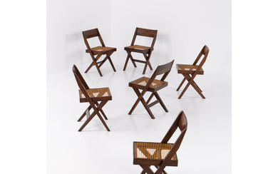 Pierre Jeanneret (1896-1967) Set of six 'Library chairs'