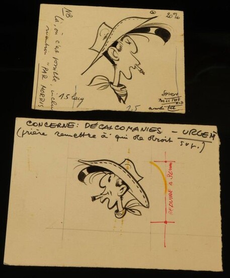 Planche - BD - Morris dessinateur Lucky Luke lot de 2 dessins