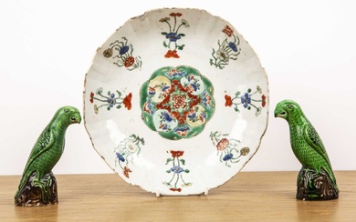 Polychrome shallow dish Chinese, Kangxi painted with a central panel...