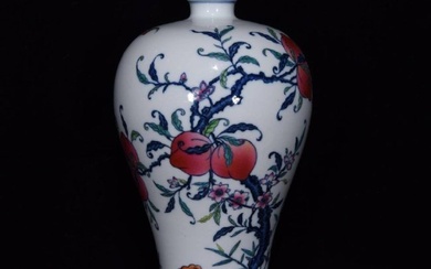 Qing Yongzheng blue and white five-color longevity and wealth pattern plum vase